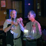 Tom Krebs (left) and Joel Edison raffle off some Jam4Dan t-shirts in between sets.